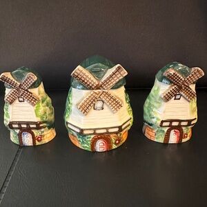 Vintage Windmill‎ Salt & Pepper Shaker and Toothpick holder Ceramic 1950s Japan